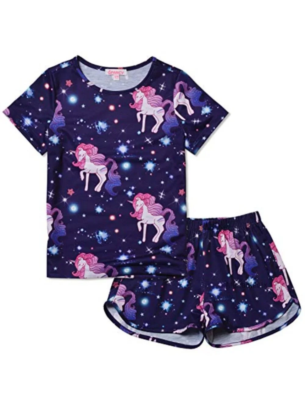 Girls Unicorn Pajama Set Short Sleeve Cotton Sleepwear